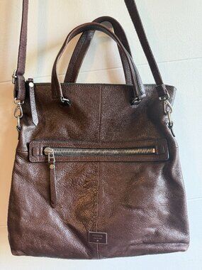 Fossil Dawson Foldover Leather Tote Bag Convertible Crossbody Espresso Brown